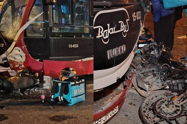 Bakıda sərnişin avtobusu ilə motosiklet toqquşdu - FOTO