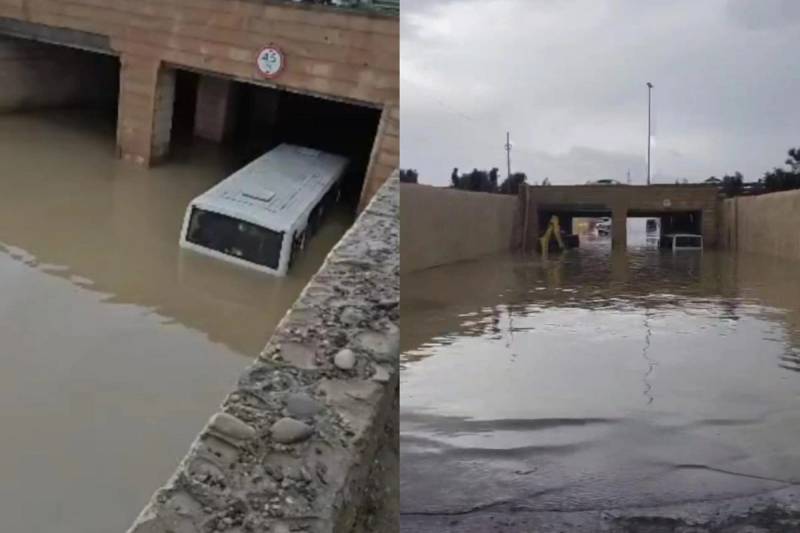 Bakıda avtobus suyun içində qaldı - Sərnişinlər kəndirlə xilas edildi