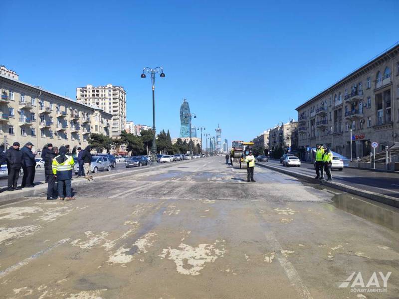 Prospektdə nəqliyyatın hərəkəti bərpa olundu - FOTOLAR